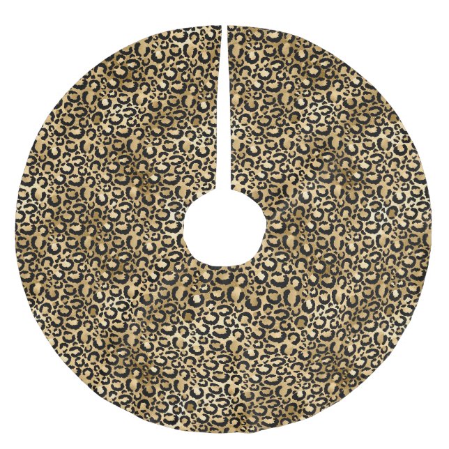 Gold Glam Black Leopard Print Polyester Weihnachtsbaumdecke (Vorderseite)
