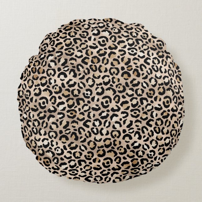 Gold Glam Black Leopard Print Rundes Kissen (Vorderseite)