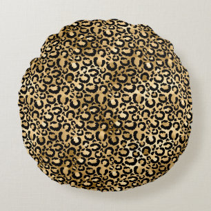 Gold Glam Black Leopard Print Rundes Kissen