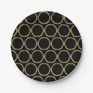 Gold Glam & Black Rings (Jegliche Farbe) Modernes  Pappteller
