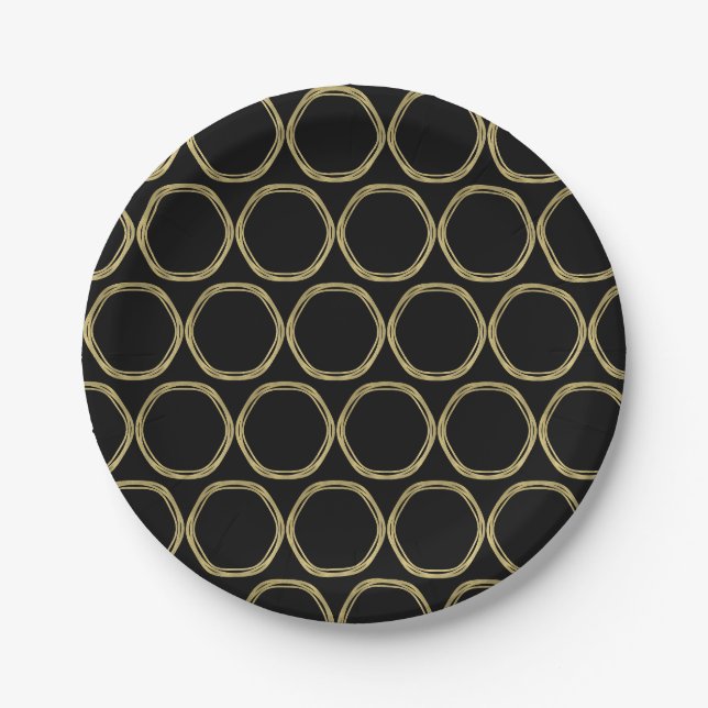 Gold Glam & Black Rings (Jegliche Farbe) Modernes  Pappteller (Vorderseite)