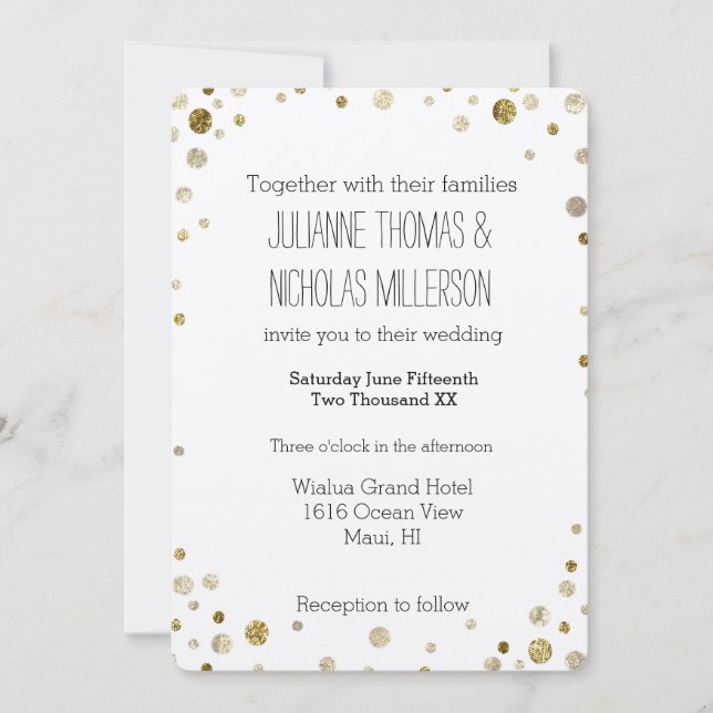 Gold Glam Bokeh Confetti Dots Wedding Einladung (Vorderseite)