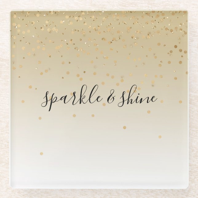Gold Glam Confetti Ombre Glasuntersetzer (Vorderseite)