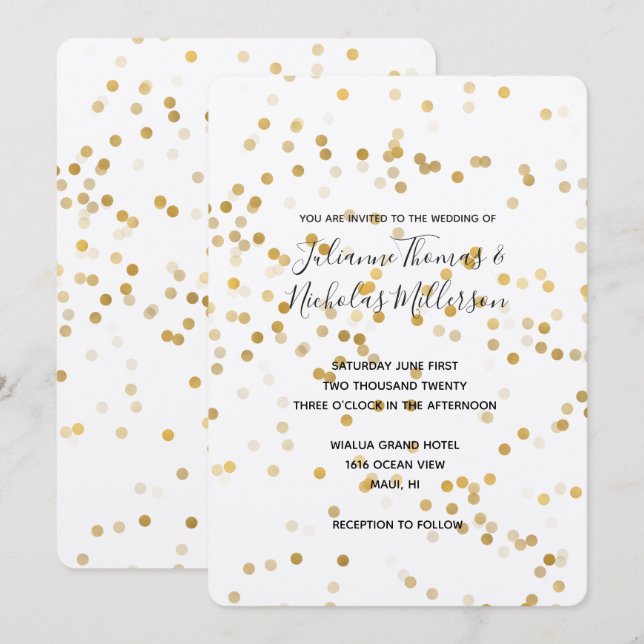 Gold Glam Confetti Wedding Invites Einladung (Vorne/Hinten)