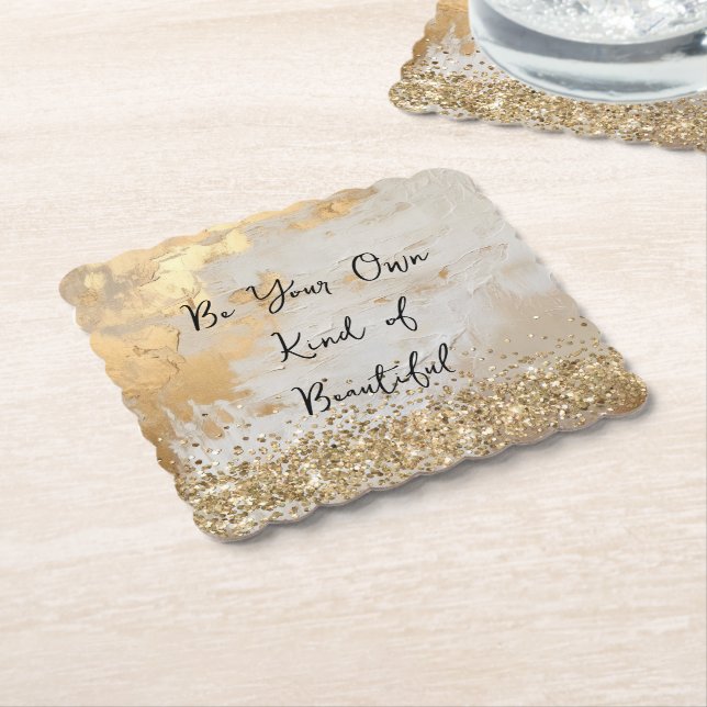 Gold Glam Cream White Glitzer Confetti Untersetzer (angewinkelt)