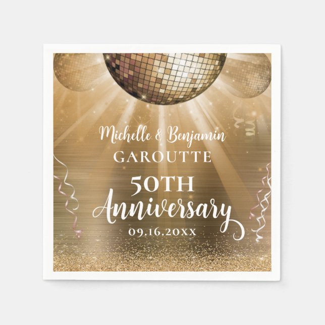 Gold Glam Disco Ball 50 Jahre Hochzeit Serviette (Vorderseite)