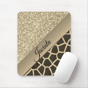 Gold Glam Giraffe Print Mousepad