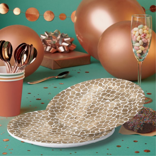 Gold Glam Giraffe Print Pappteller (Multi)
