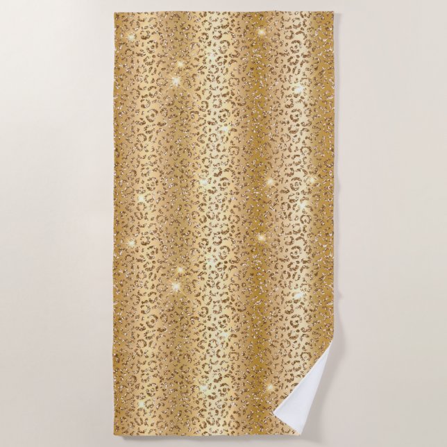 Gold Glam Glitter Leopard Strandtuch (Vorderseite)