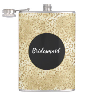 Gold Glam Glitter Leopardenprint Flachmann