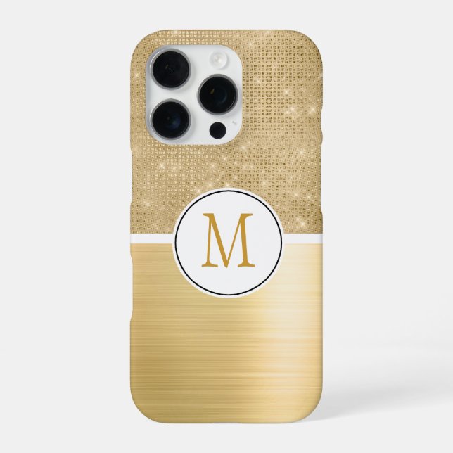 Gold Glam Glitz Monogramm iPhone 16 Pro Hülle (Rückseite)