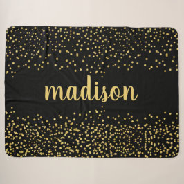 Gold Glam Glitzer Confetti | Ihr Name auf schwarz Sherpadecke