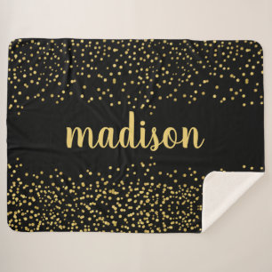 Gold Glam Glitzer Confetti Ihr Name auf schwarz Sherpadecke