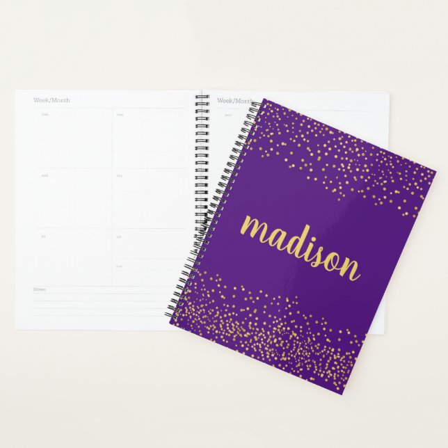 Gold Glam Glitzer Confetti | PERSONALISIERT LILA Planer (Anzeige)