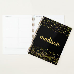Gold Glam Glitzer Confetti Personalisiert Schwar Planer