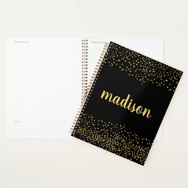 Gold Glam Glitzer Confetti | Personalisiert Schwar Planer (Anzeige)