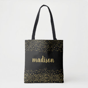 Gold Glam Glitzer Confetti   Personalisiert Schwar Tasche