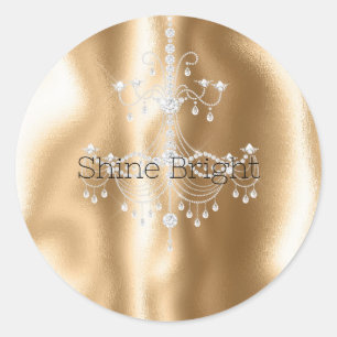 Gold Glam Glitzer Diamond Chandelier Runder Aufkleber