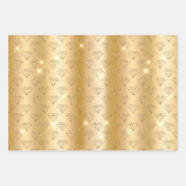 Gold Glam Glitzer Diamonds & Chandeliers Geschenkpapier Set