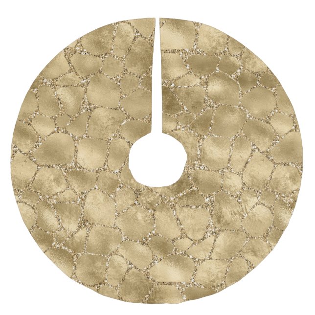 Gold Glam Glitzer Giraffe Print Polyester Weihnachtsbaumdecke (Vorderseite)