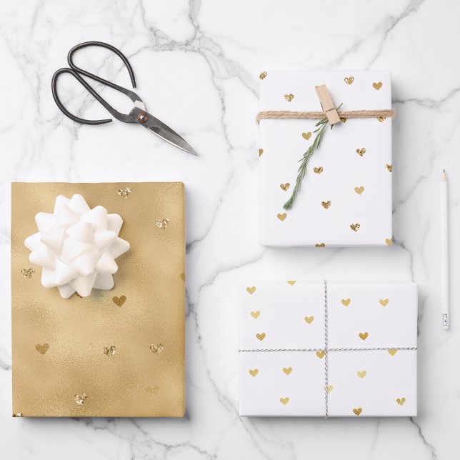 Gold Glam Glitzer Hearts Geschenkpapier Set (Vorderseite)