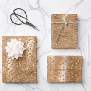 Gold Glam Glitzer Leopard Animal Print Geschenkpapier Set