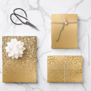 Gold Glam Glitzer Leopard Geschenkpapier Set