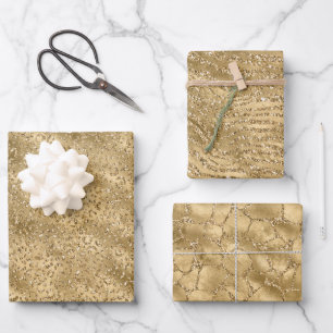 Gold Glam Glitzer Leopard Giraffe Zebra Animal Geschenkpapier Set
