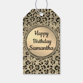 Gold Glam Glitzer Leopard Print Geschenkanhänger