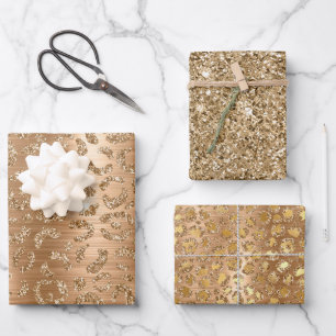 Gold Glam Glitzer Leopard Print Geschenkpapier Set