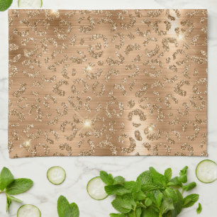Gold Glam Glitzer Leopard Print Geschirrtuch