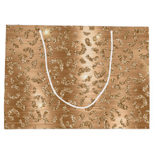 Gold Glam Glitzer Leopard Print Große Geschenktüte