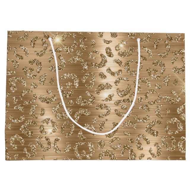 Gold Glam Glitzer Leopard Print Große Geschenktüte (Rückseite)