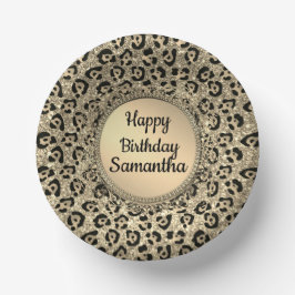 Gold Glam Glitzer Leopard Print Paper Pappteller