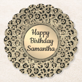 Gold Glam Glitzer Leopard Print Paper Untersetzer