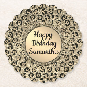 Gold Glam Glitzer Leopard Print Paper Untersetzer