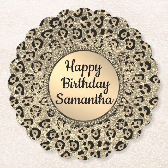Gold Glam Glitzer Leopard Print Paper Untersetzer (Vorderseite)