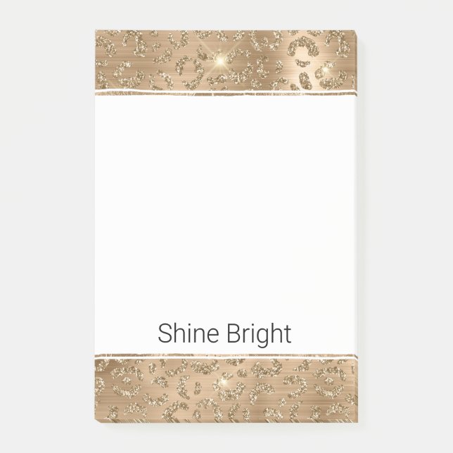 Gold Glam Glitzer Leopard Print Post-it Klebezettel (Vorderseite)
