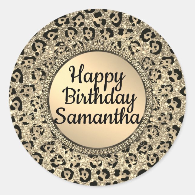 Gold Glam Glitzer Leopard Print Runder Aufkleber (Vorderseite)