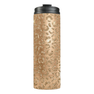 Gold Glam Glitzer Leopard Print Thermosbecher
