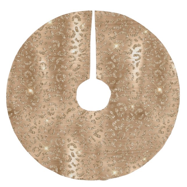 Gold Glam Glitzer Leopard Weihnachten Polyester Weihnachtsbaumdecke (Vorderseite)