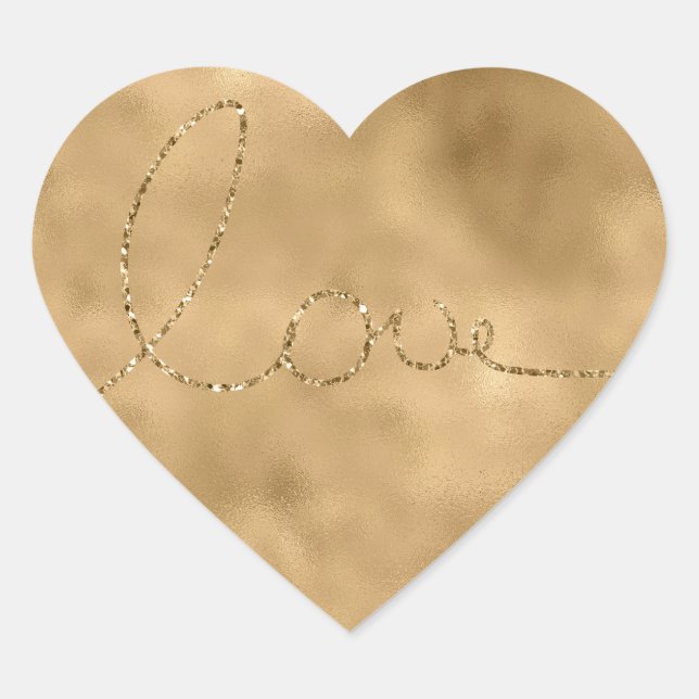 Gold Glam Glitzer Liebe Herz Herz-Aufkleber (Vorderseite)