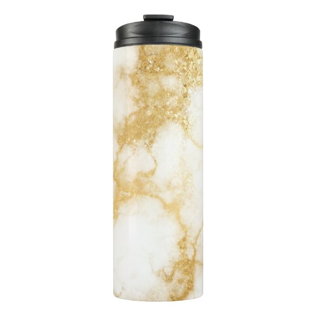 Gold Glam Glitzer Marble Thermosbecher (Vorderseite)