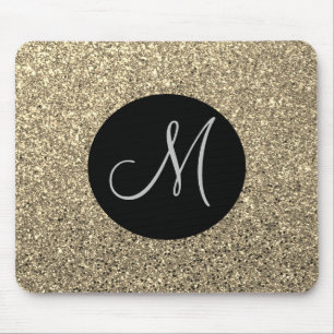 Gold Glam Glitzer Monogram Initial Mousepad