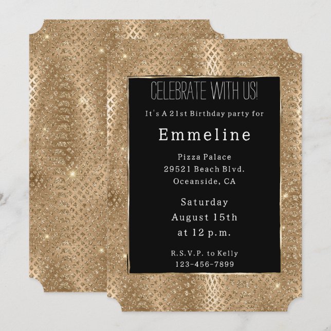 Gold Glam Glitzer Snake Skin Einladung (Vorne/Hinten)
