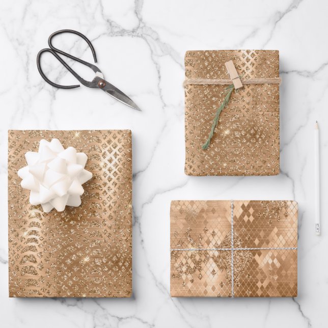 Gold Glam Glitzer Snake Skin Geschenkpapier Set (Vorderseite)