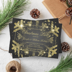 Gold Glam Glitzer Snowflake Xmas Holiday Black Einladung