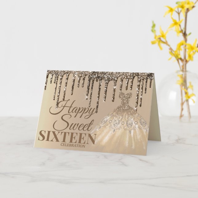 Gold Glam Glitzer Tropfen Spark Sweet 16 Geburtsta Karte (Gelbe Blume)