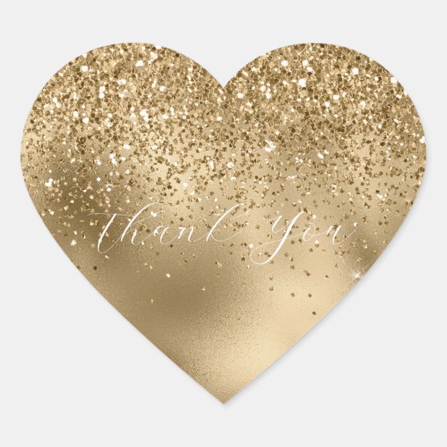 Gold Glam Glitzer Vielen Dank Herz-Aufkleber (Vorderseite)