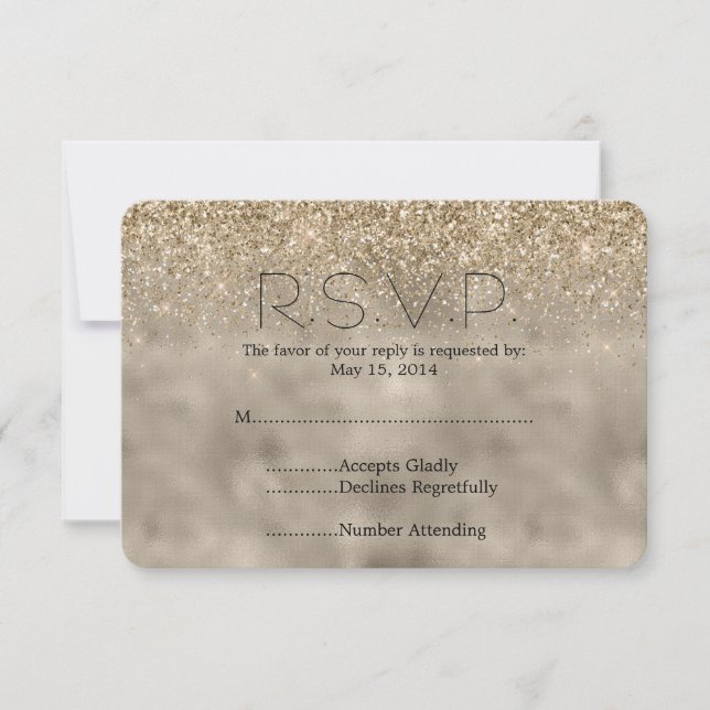 Gold Glam Glitzer Wedding RSVP Karte (Vorderseite)